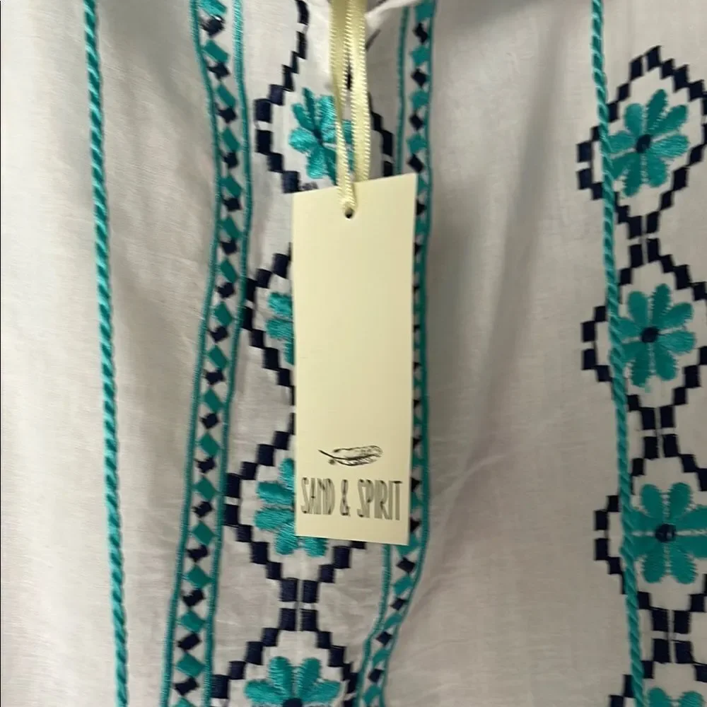 White Tunic with Blue Embroidery